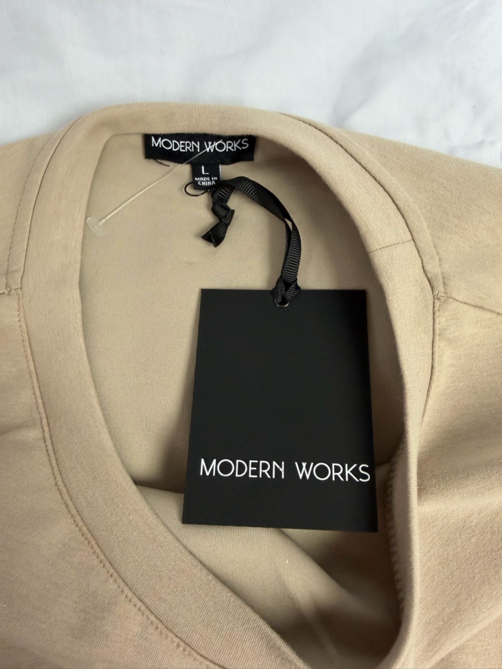 NWT Modern Works Side Twist Ruched Cap Sleeve Top Taupe Cotton Blend L - Picture 7 of 8
